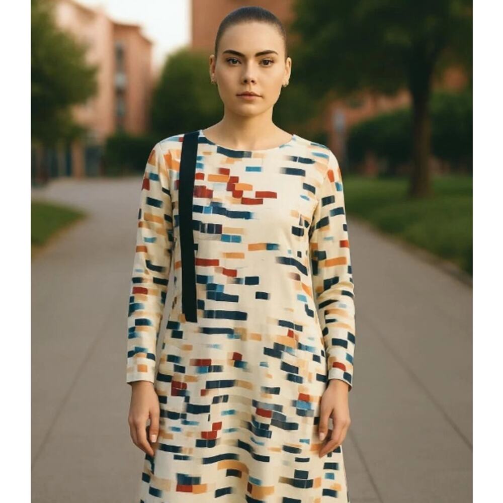 Cacharel Silk Abstract Print Midi‎ Dress Multicolor Size 8